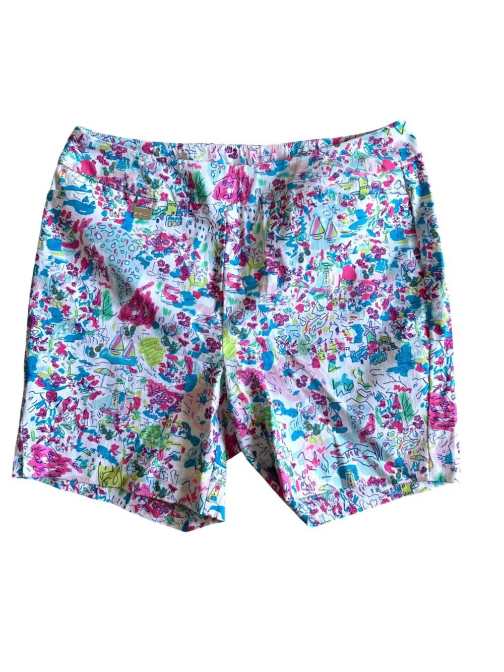 Lulu B Colorful Coastal Print Shorts Women Size 12 Stretch Fabric Summer Style